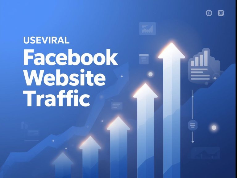 Facebook website traffic UseViral banner 2025 showing upward arrows and analytics growth concept