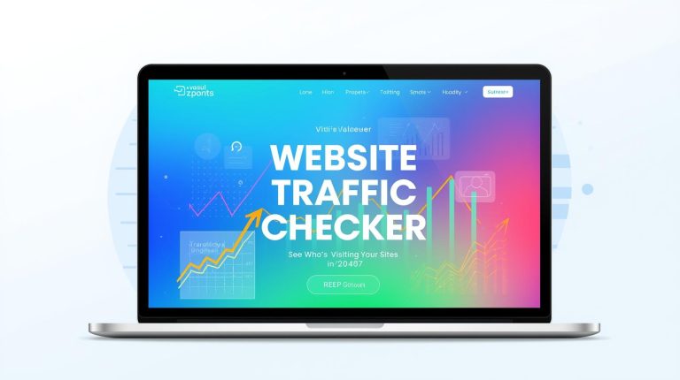 Website traffic checker banner showing analytics charts and visitor insights